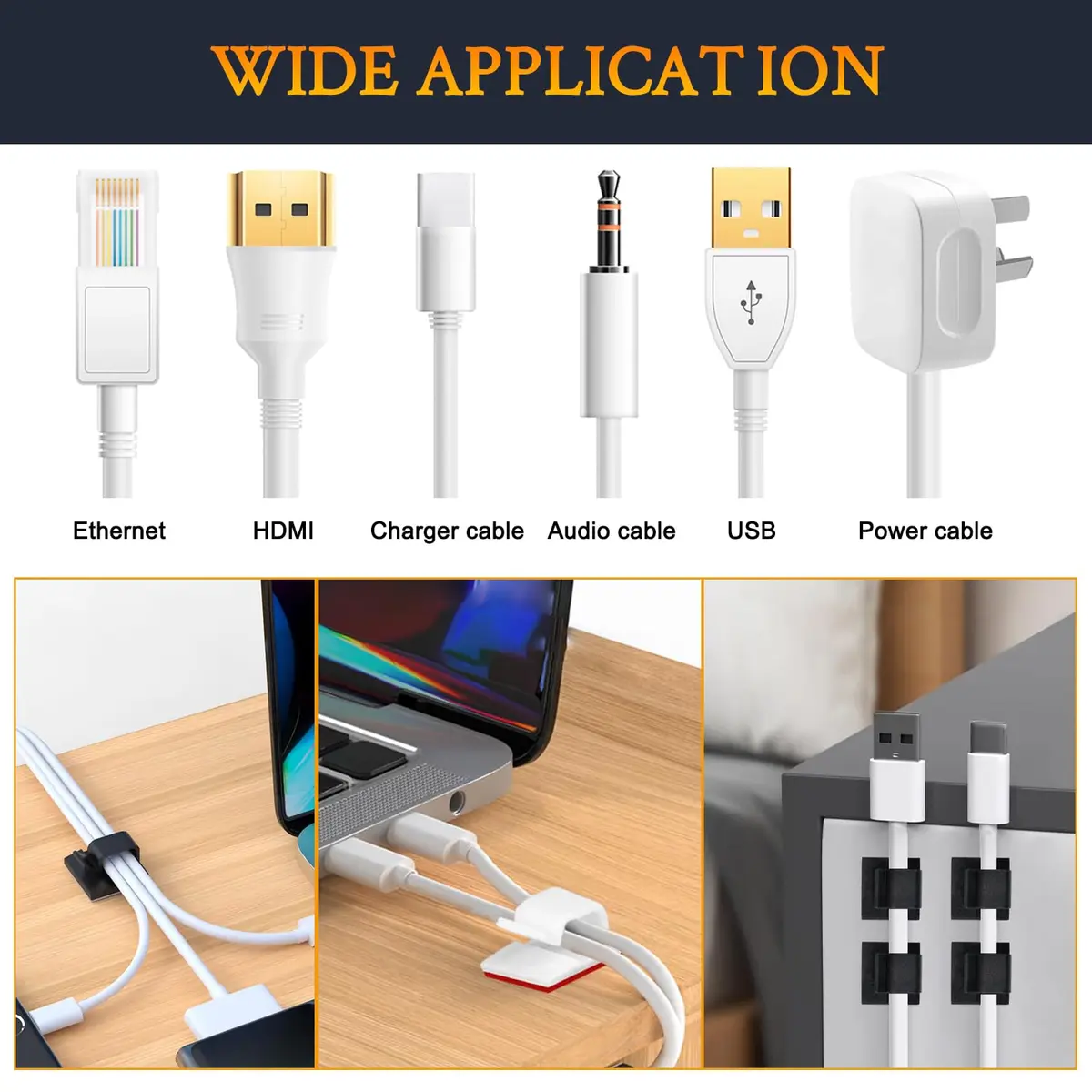 SOULWIT 50 Pcs Self Adhesive Cable Management Clips, White | Organize TV PC Laptop Ethernet Cables - view 5