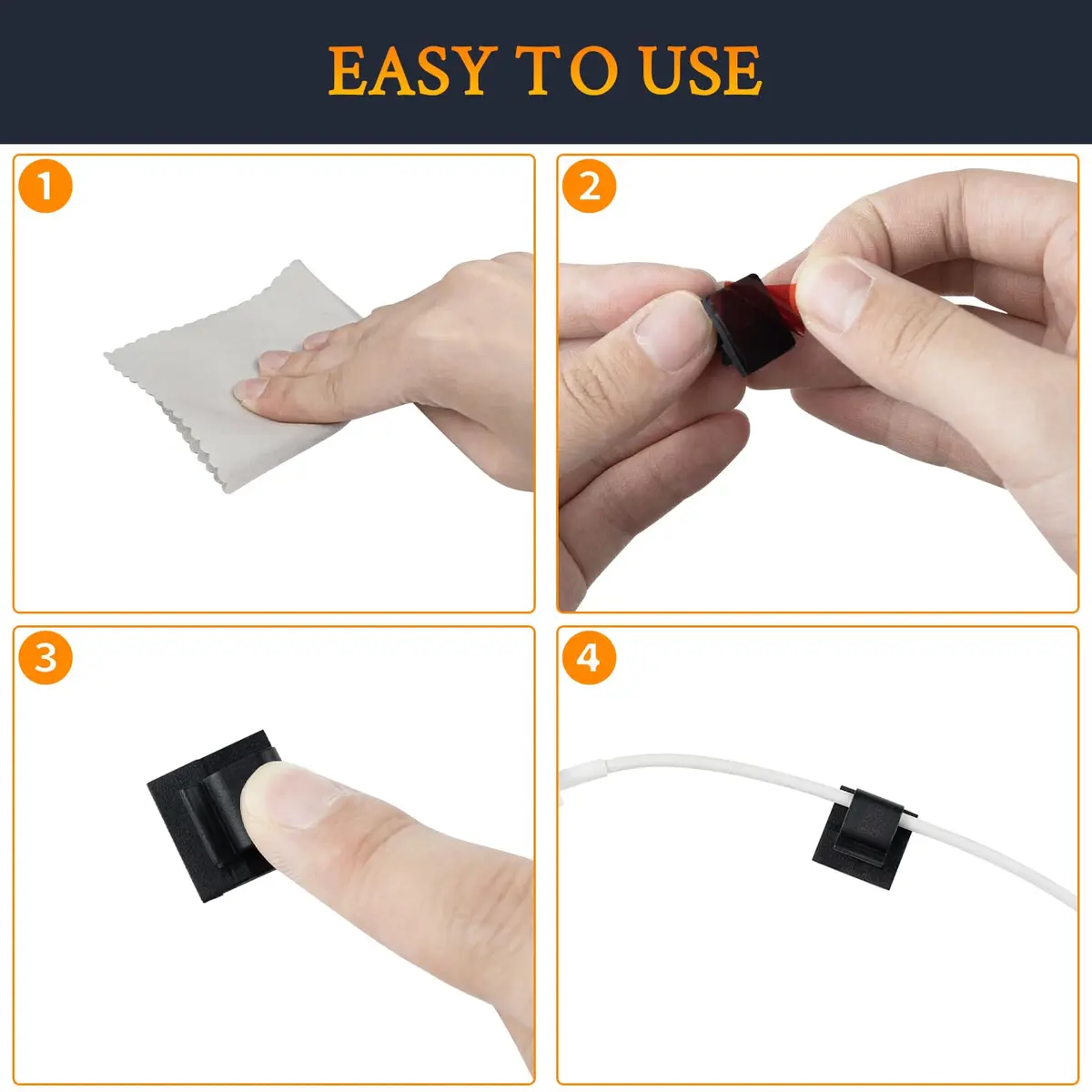 SOULWIT 50 Pcs Self Adhesive Cable Management Clips, White | Organize TV PC Laptop Ethernet Cables - view 8