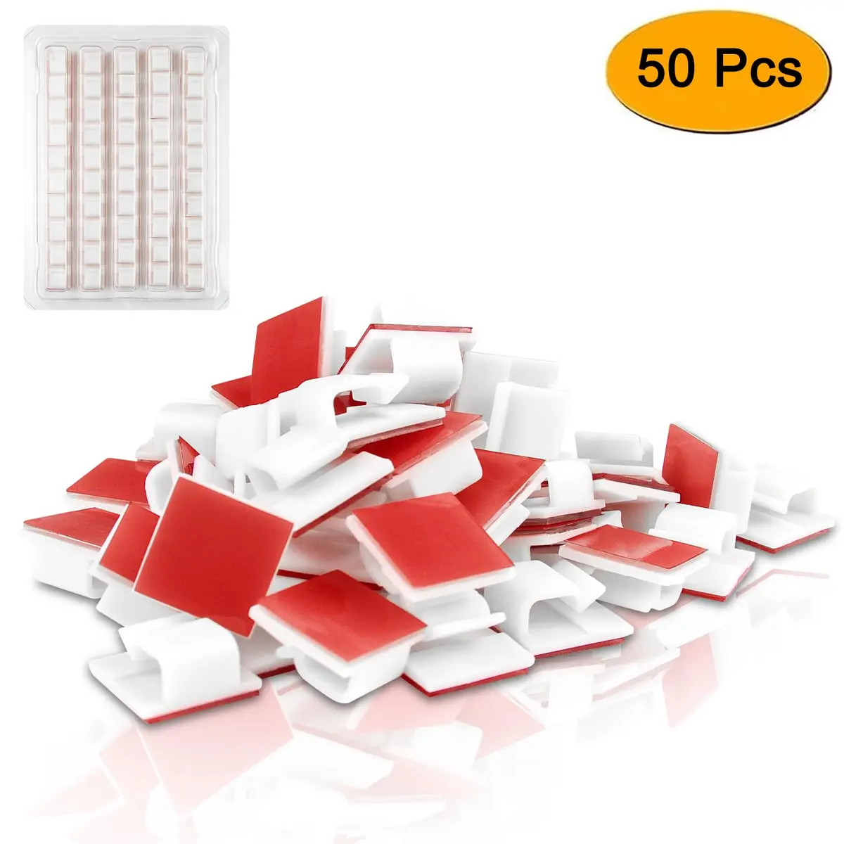 SOULWIT 50 Pcs Self Adhesive Cable Management Clips, White | Organize TV PC Laptop Ethernet Cables - view 2
