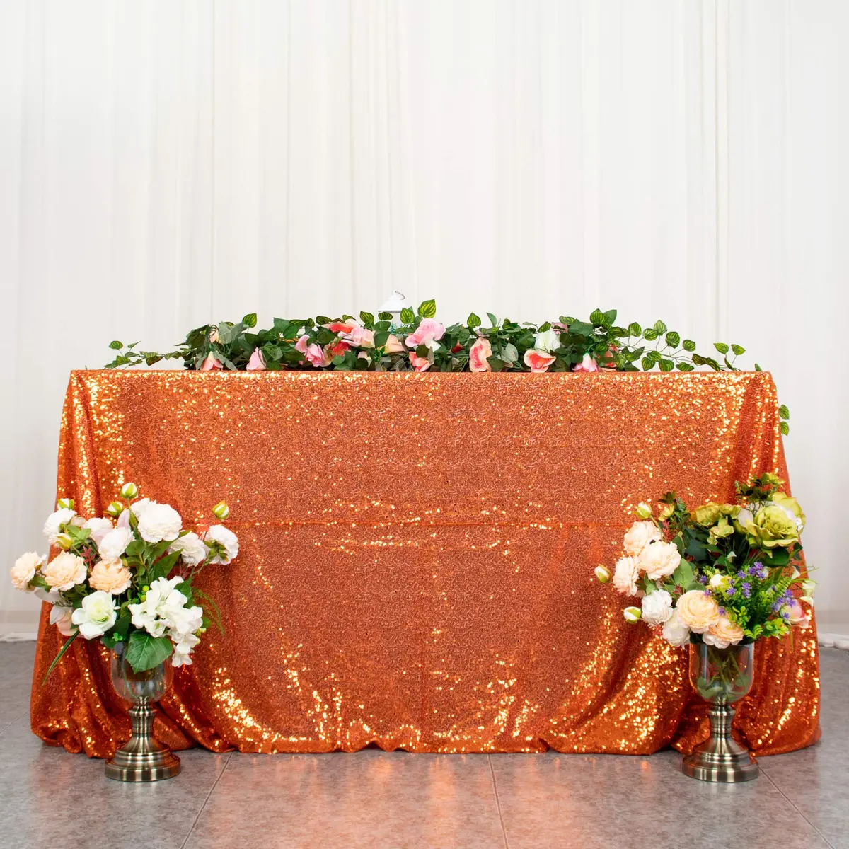 ShinyBeauty 48x72Inch Sequin Tablecloth Rectangle-Orange Glitter Wedding Party Decor - main product image