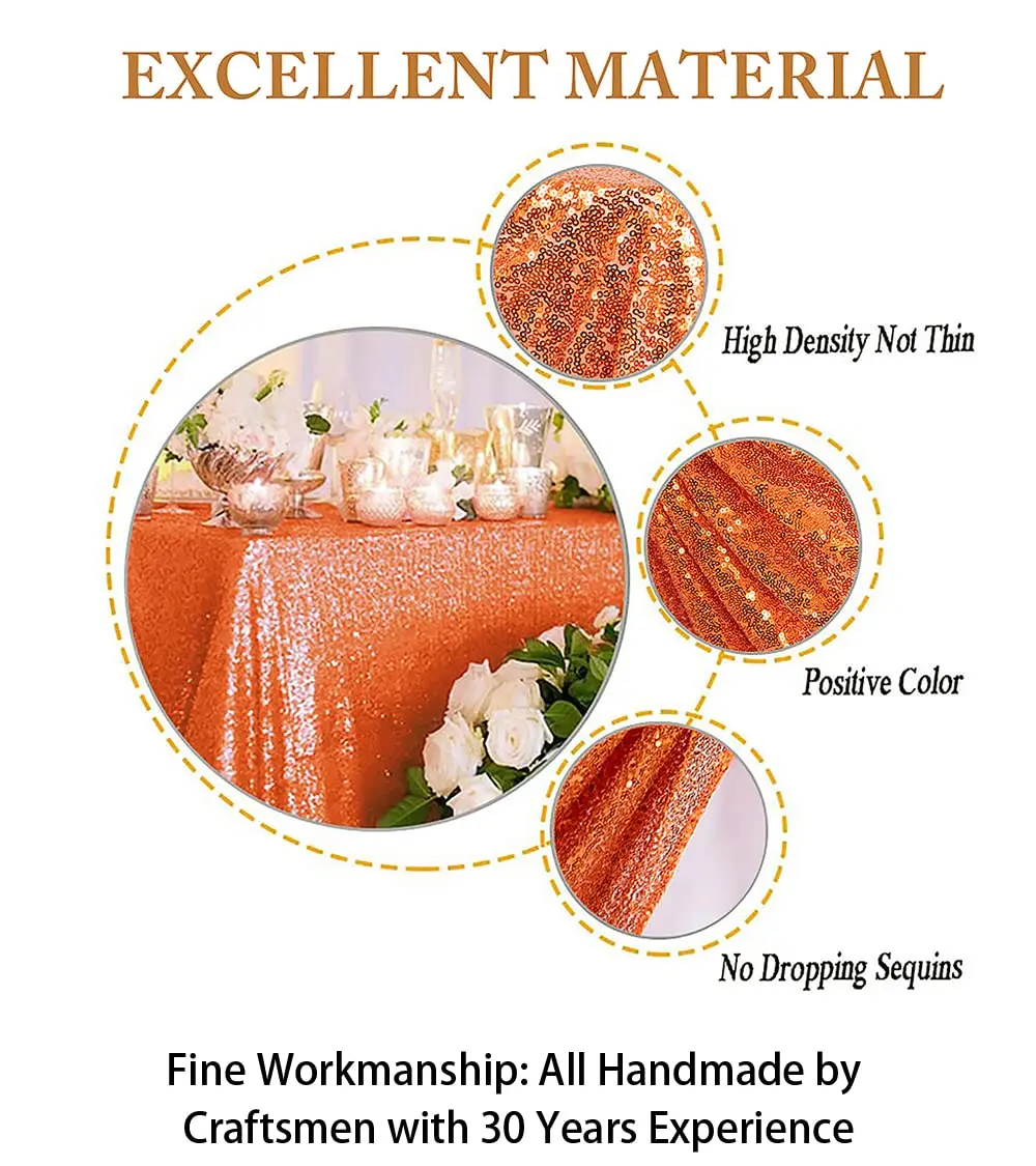 ShinyBeauty 48x72Inch Sequin Tablecloth Rectangle-Orange Glitter Wedding Party Decor - view 6