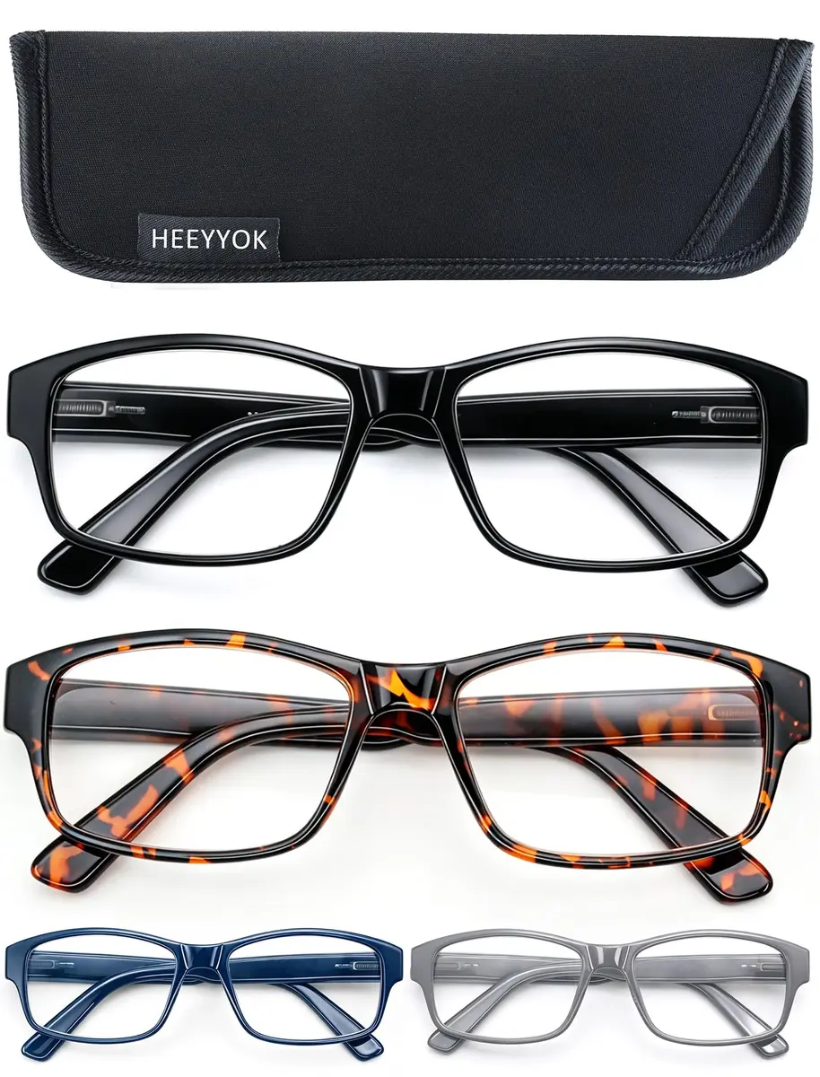 HEEYYOK 2.5 Reading Glasses Men Large Readers XXL Wide Oversized Frame Cheaters 4-Pack | Classic Rectangular Plastic - main product image