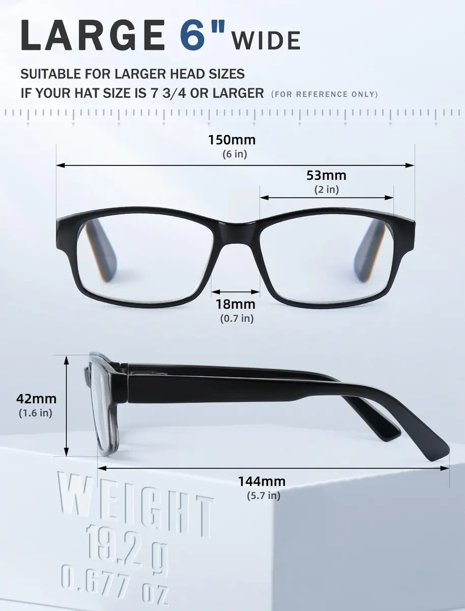 HEEYYOK 2.5 Reading Glasses Men Large Readers XXL Wide Oversized Frame Cheaters 4-Pack | Classic Rectangular Plastic - view 5
