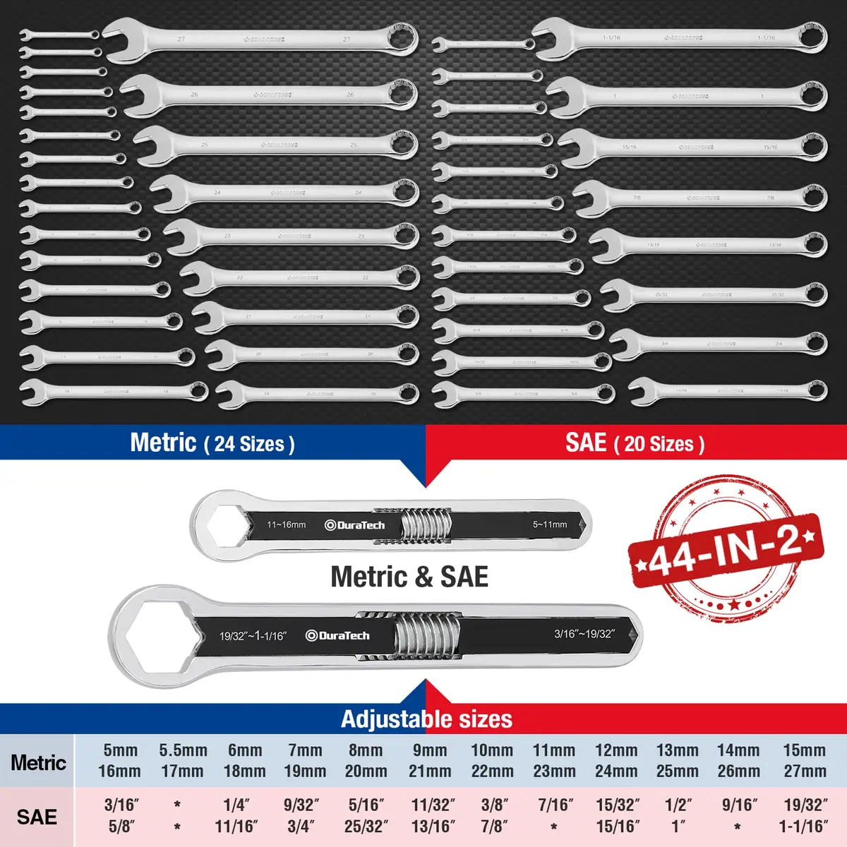 DURATECH Adjustable Wrench Set, 8-inch & 10-inch | Versatile, Drop Forged, ANSI Exceeds - view 2