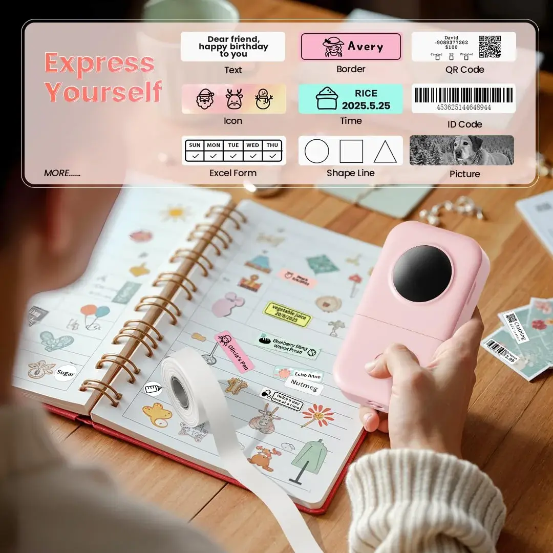 Phomemo D30 Portable Label Maker Pink | Bluetooth Mini Printer for Home School Office - view 4
