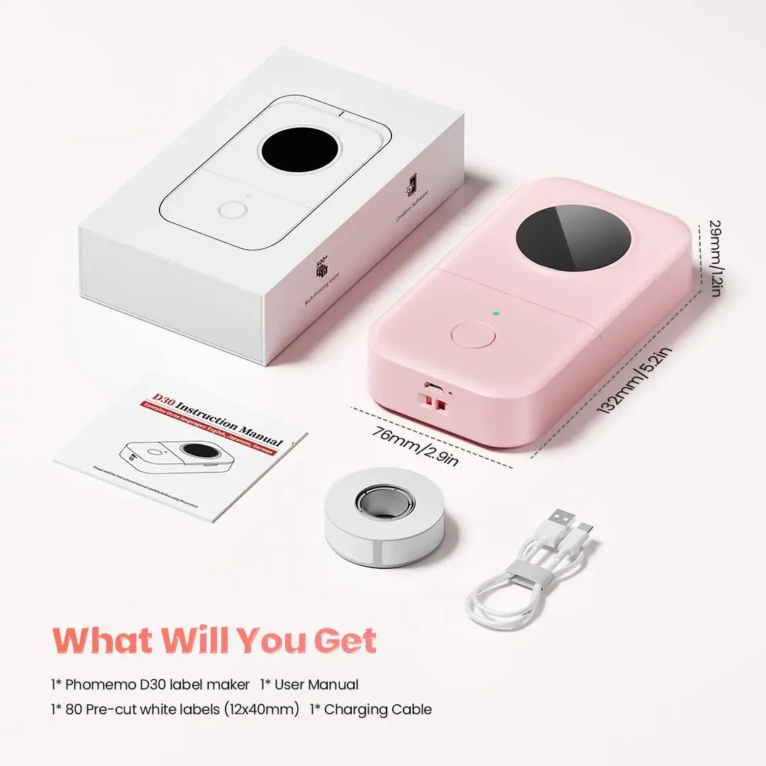 Phomemo D30 Portable Label Maker Pink | Bluetooth Mini Printer for Home School Office - view 7