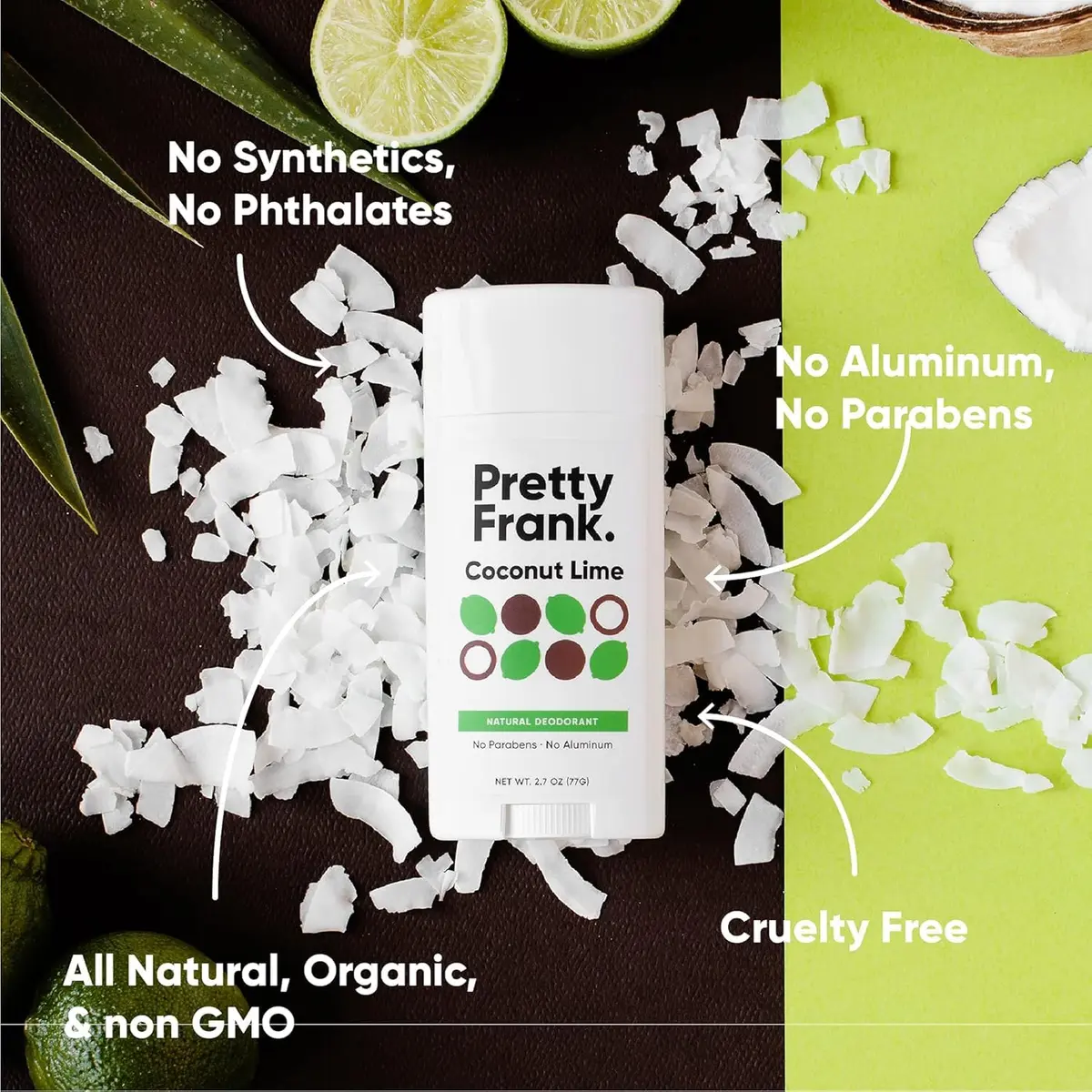PRETTY FRANK Natural Aluminum-Free Deodorant Stick, Coconut Lime | All-Day Odor Control & Nourishment - view 2