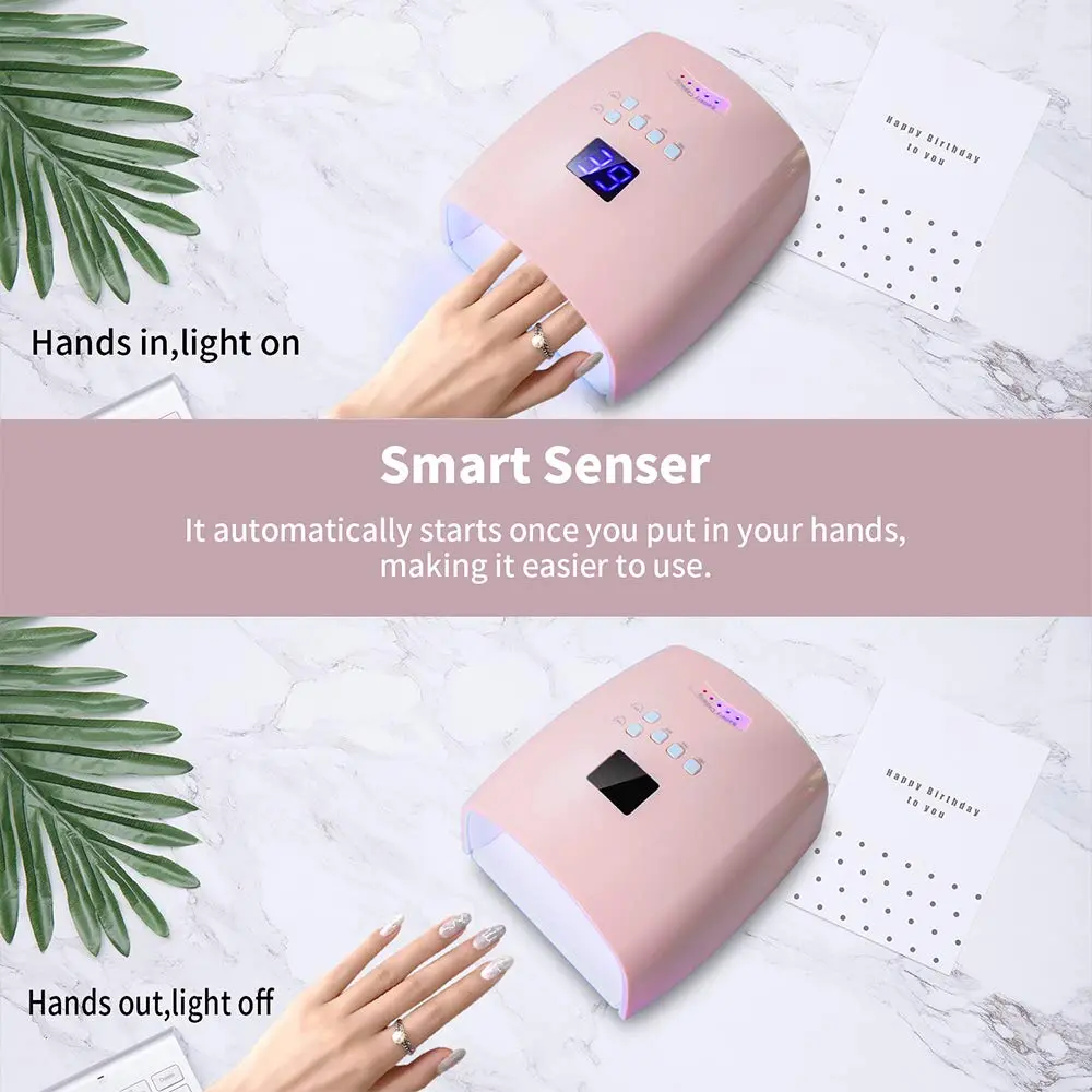 Ayshone 48W Rechargeable UV LED Nail Lamp Pink | Cordless Gel Nail Art Lights for Home & Salon - view 5
