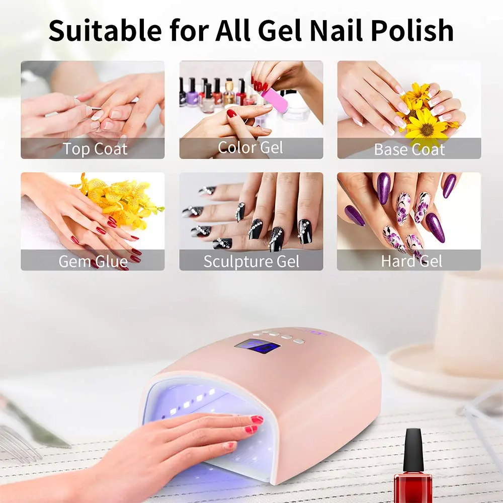 Ayshone 48W Rechargeable UV LED Nail Lamp Pink | Cordless Gel Nail Art Lights for Home & Salon - view 6
