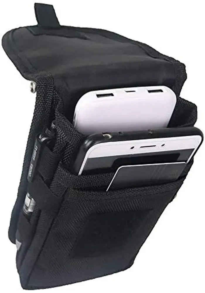 Senvitate Dual Cell Phone Pouch Holster for Men Belt | Black Oxford Nylon, 2-Pack - view 8
