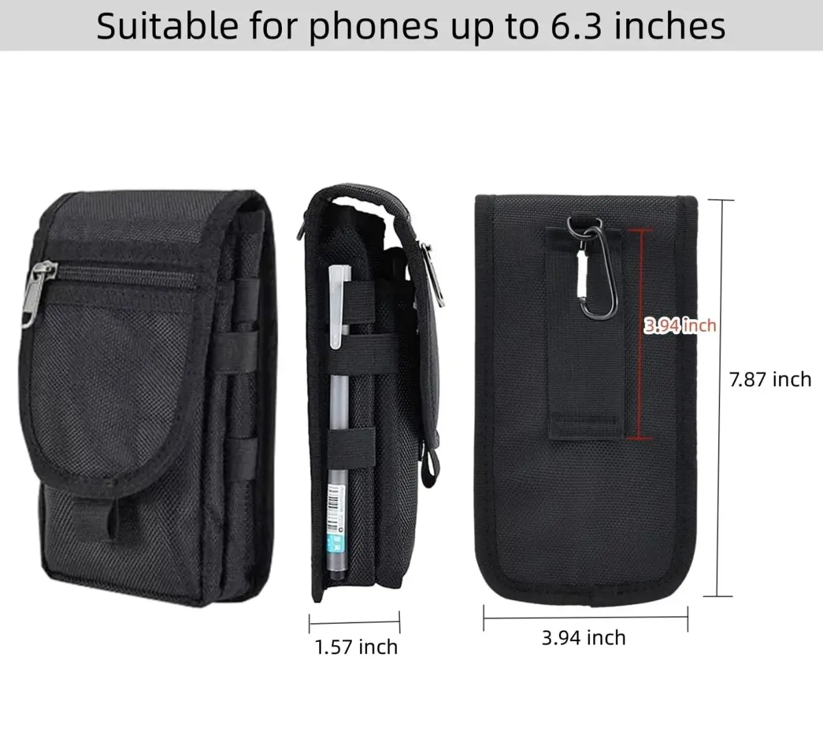 Senvitate Dual Cell Phone Pouch Holster for Men Belt | Black Oxford Nylon, 2-Pack - view 2