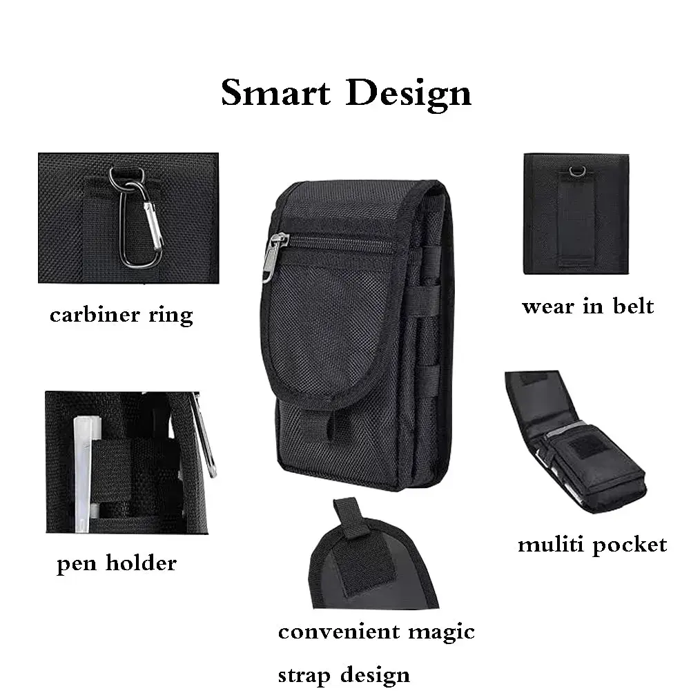 Senvitate Dual Cell Phone Pouch Holster for Men Belt | Black Oxford Nylon, 2-Pack - view 3