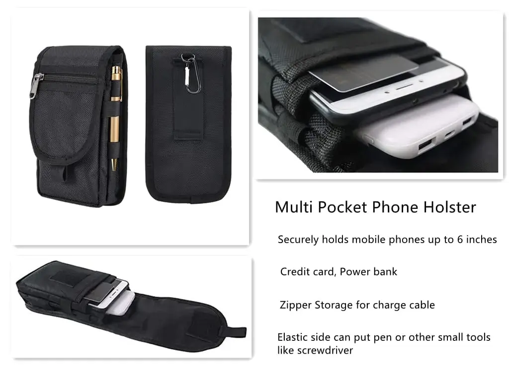 Senvitate Dual Cell Phone Pouch Holster for Men Belt | Black Oxford Nylon, 2-Pack - view 4