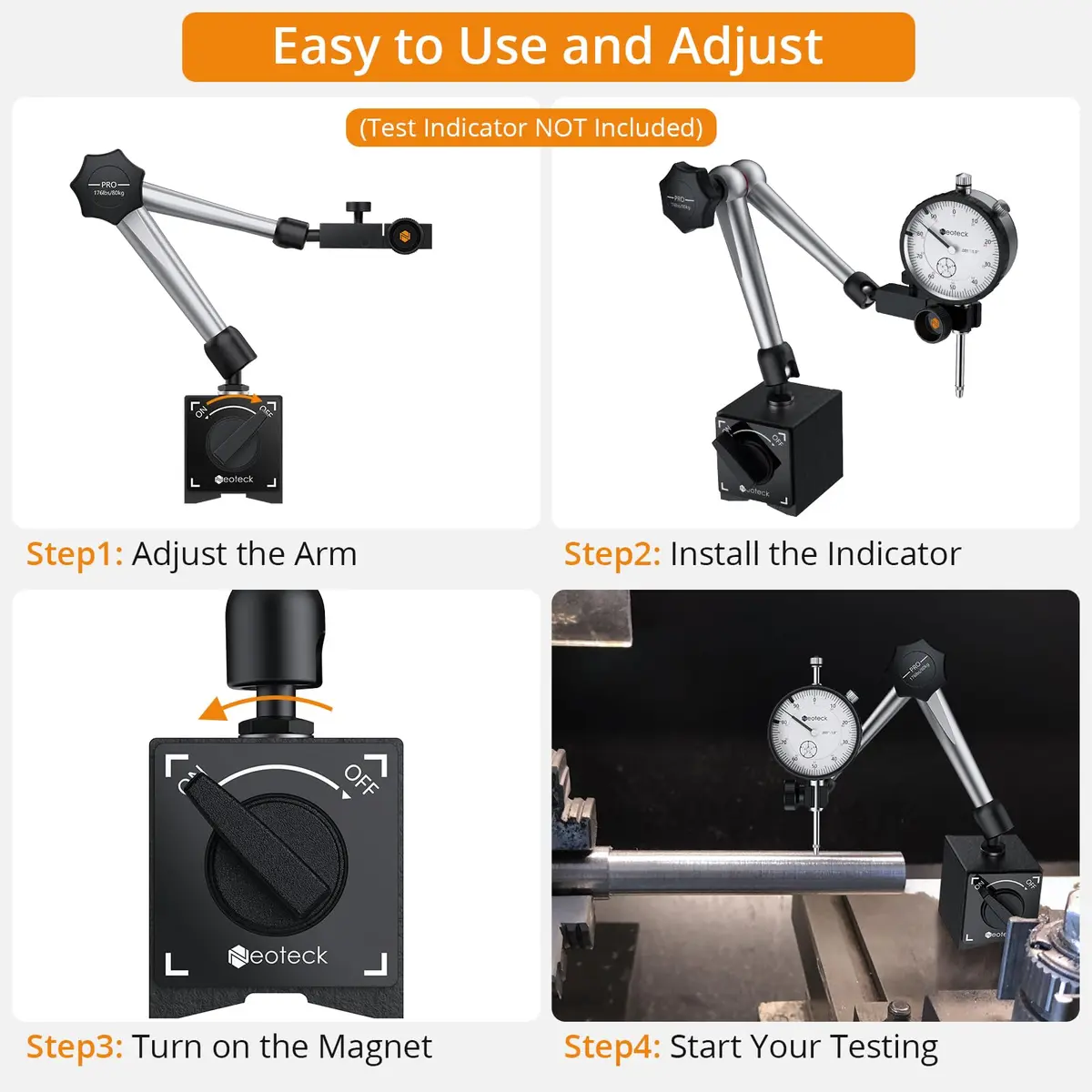 Neoteck Magnetic Base Stand for Dial Indicator, 80kg Tensile Force, Steel, 14.1" Height - view 5