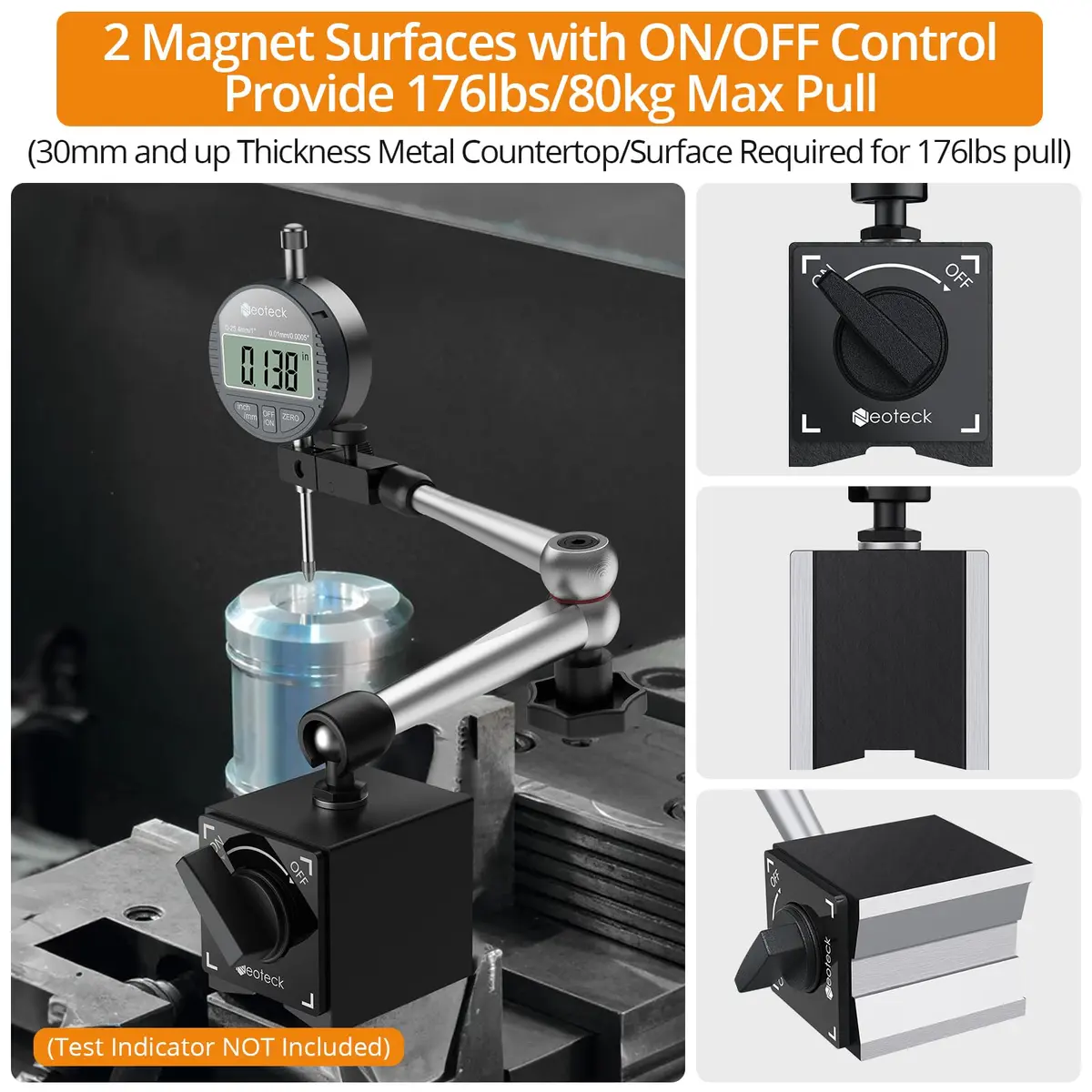 Neoteck Magnetic Base Stand for Dial Indicator, 80kg Tensile Force, Steel, 14.1" Height - view 3