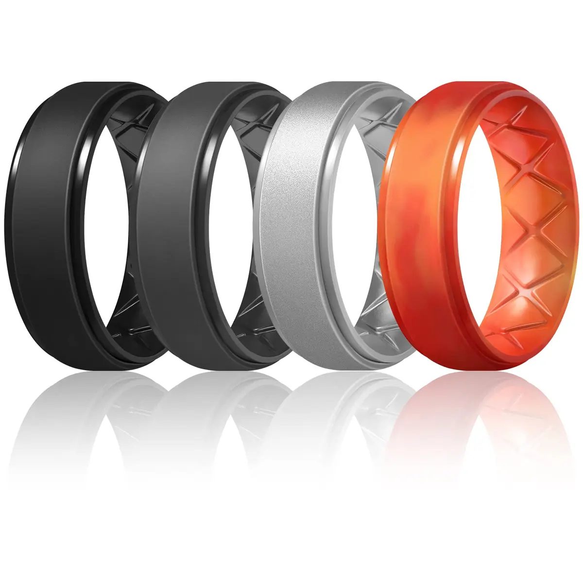 Egnaro Men's Silicone Wedding Rings Multipack | 8.5mm Wide, 2mm Thick, Set of 7 - main product image