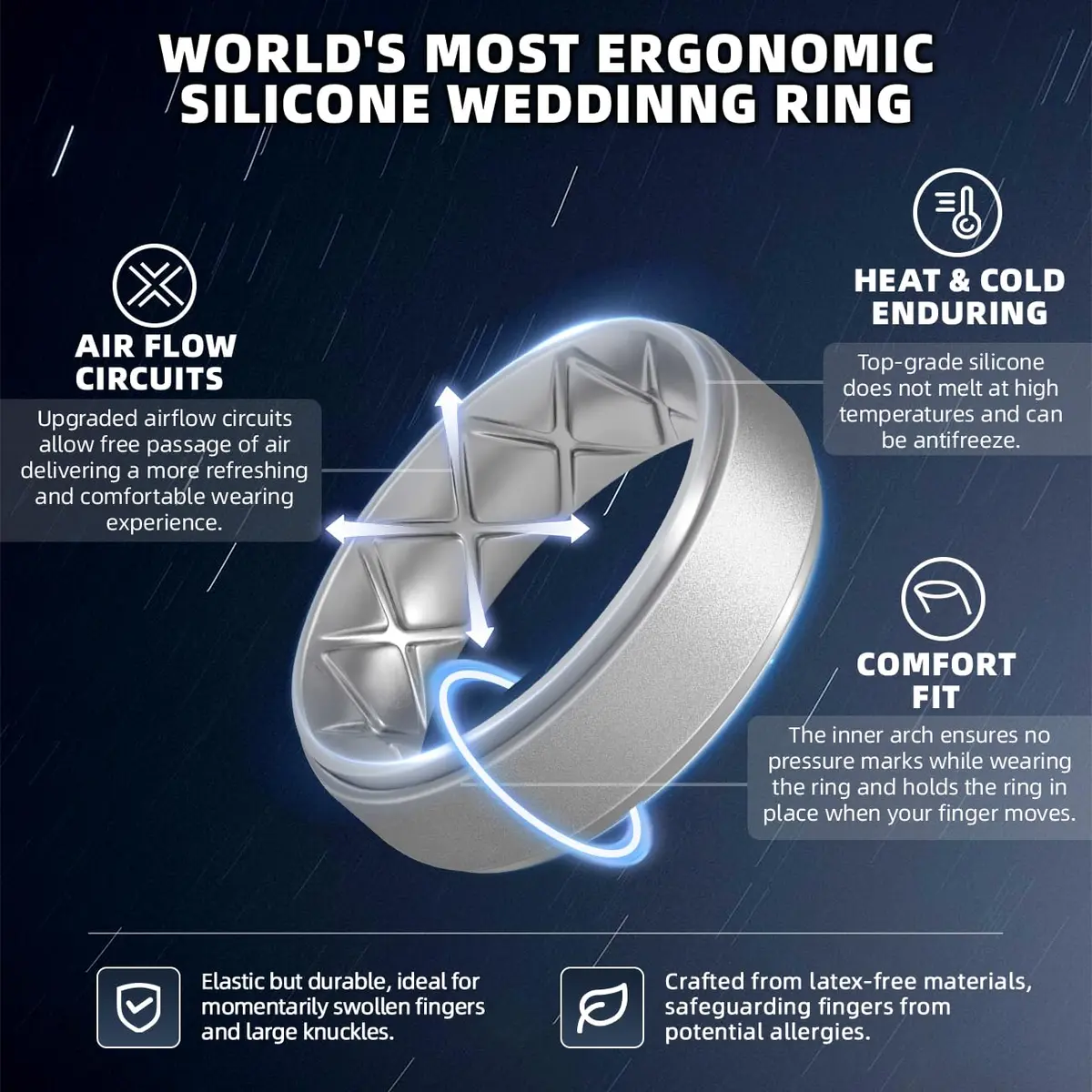 Egnaro Men's Silicone Wedding Rings Multipack | 8.5mm Wide, 2mm Thick, Set of 7 - view 2