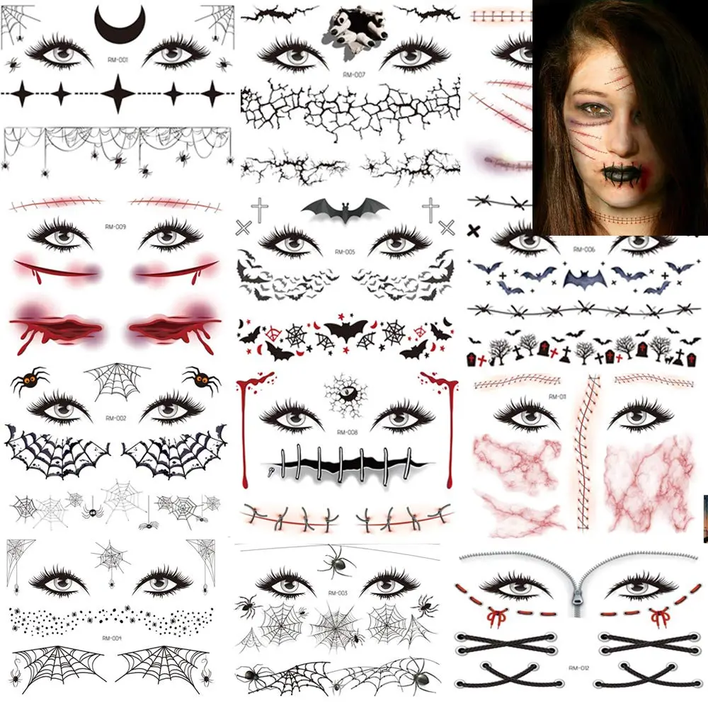 Adonisaon Temporary Tattoos Day of the Dead 12 Sheets | Halloween Face & Body Decals Waterproof - main product image