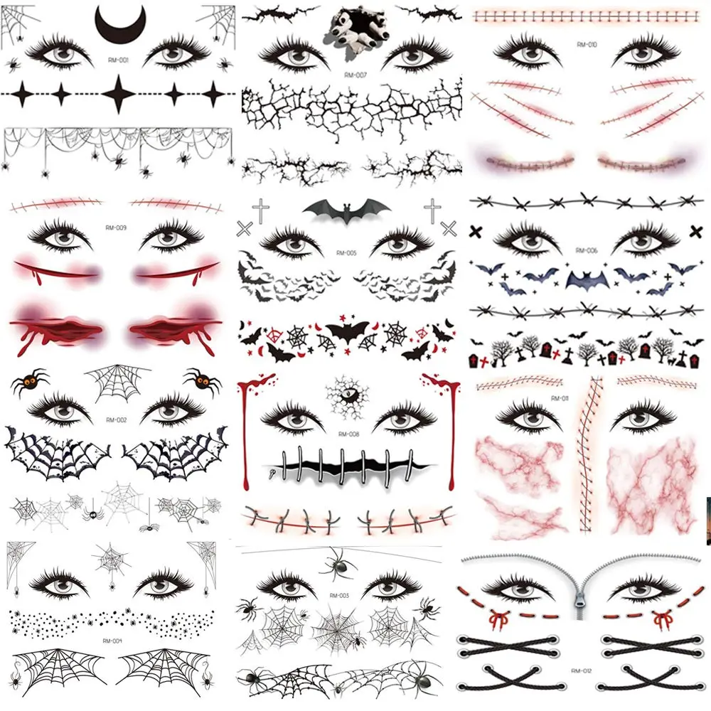 Adonisaon Temporary Tattoos Day of the Dead 12 Sheets | Halloween Face & Body Decals Waterproof - view 3