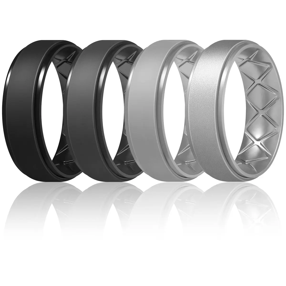 Egnaro Men's Silicone Wedding Rings 7-Pack (8.5mm Wide) | Breathable Bands for Active Lifestyles & Work - main product image