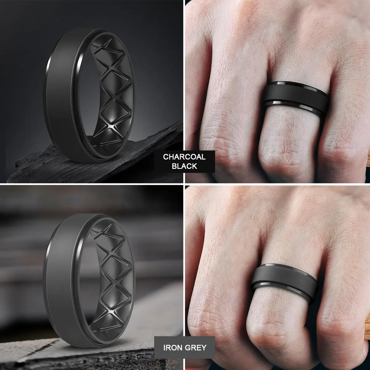 Egnaro Men's Silicone Wedding Rings 7-Pack (8.5mm Wide) | Breathable Bands for Active Lifestyles & Work - view 3