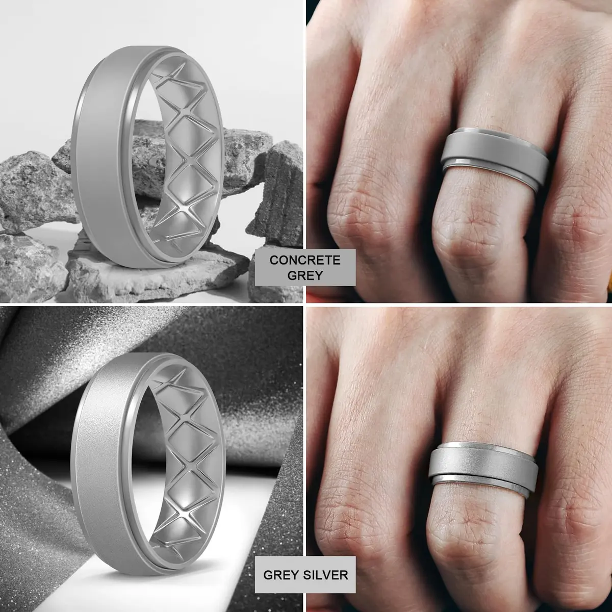 Egnaro Men's Silicone Wedding Rings 7-Pack (8.5mm Wide) | Breathable Bands for Active Lifestyles & Work - view 4