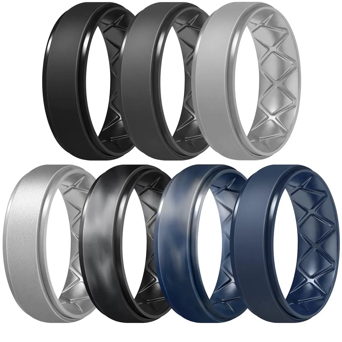 Egnaro Men's Silicone Wedding Rings Multipack | 8.5mm Wide, 2mm Thick, Set of 7 - main product image