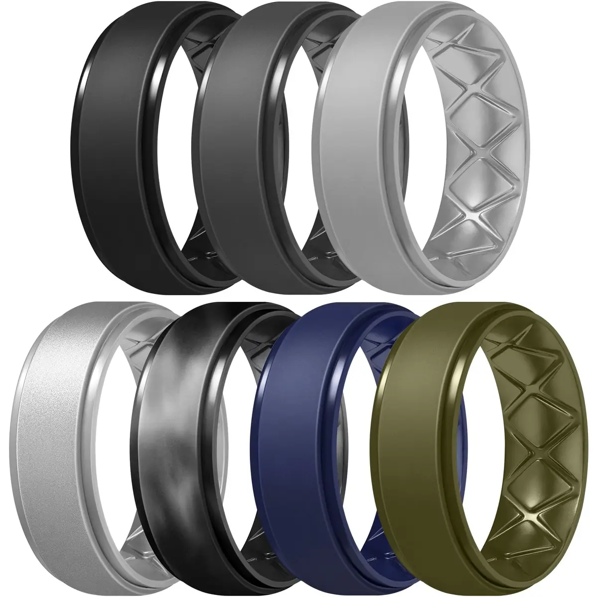 Egnaro Men's Silicone Wedding Band 8.5mm Wide (Size 9.5-10) | Hypoallergenic Breathable Inner Arc - main product image