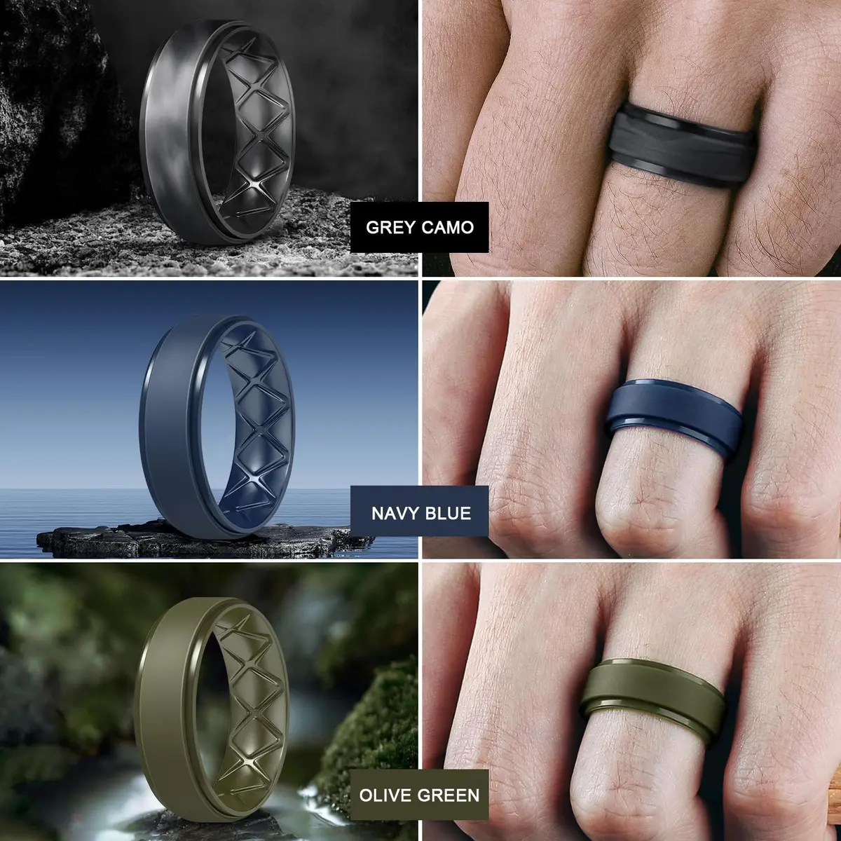 Egnaro Men's Silicone Wedding Band 8.5mm Wide (Size 9.5-10) | Hypoallergenic Breathable Inner Arc - view 3