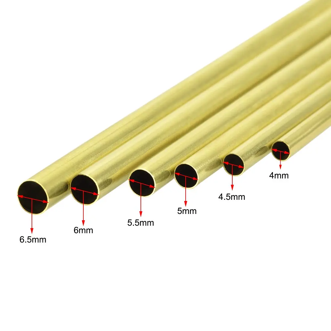 uxcell Brass Tube 4mm-6.5mm OD x 300mm Length Seamless Round Pipe Tubing (Pack of 6) | Precision Industrial Metal Tubing - view 3