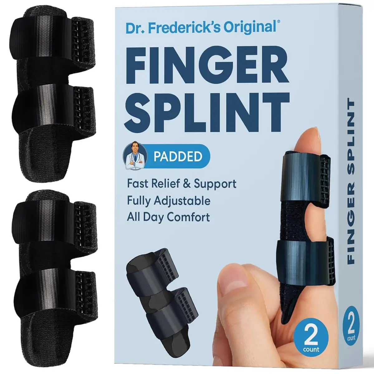 Dr. Frederick's Original Trigger Finger Splints Regular Black 2 ct | Supports Finger Pain & Stiffness - main product image