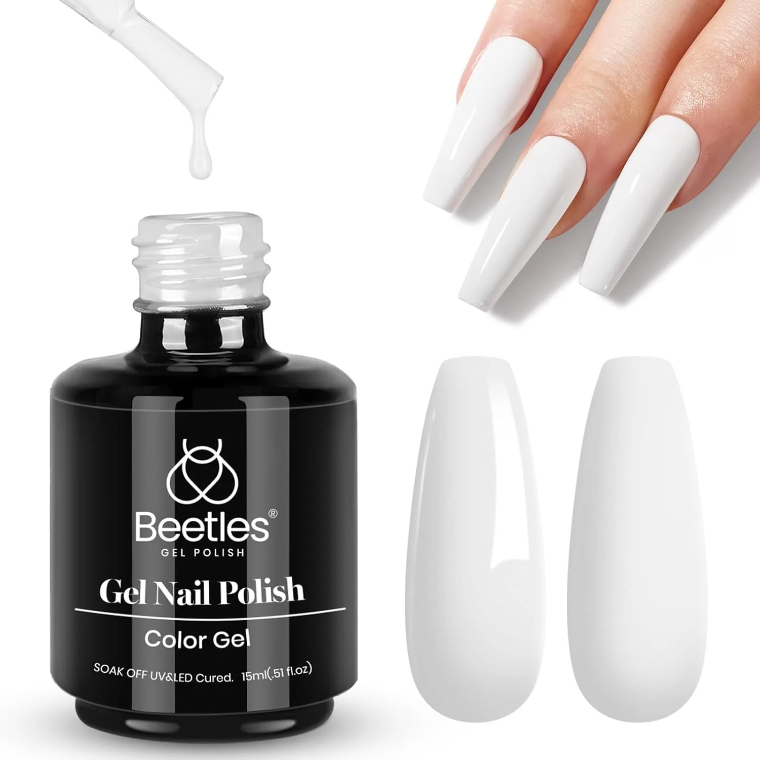 Beetles White Gel Nail Polish Creme French White 15ml | Classic Pure White for French Manicures - main product image