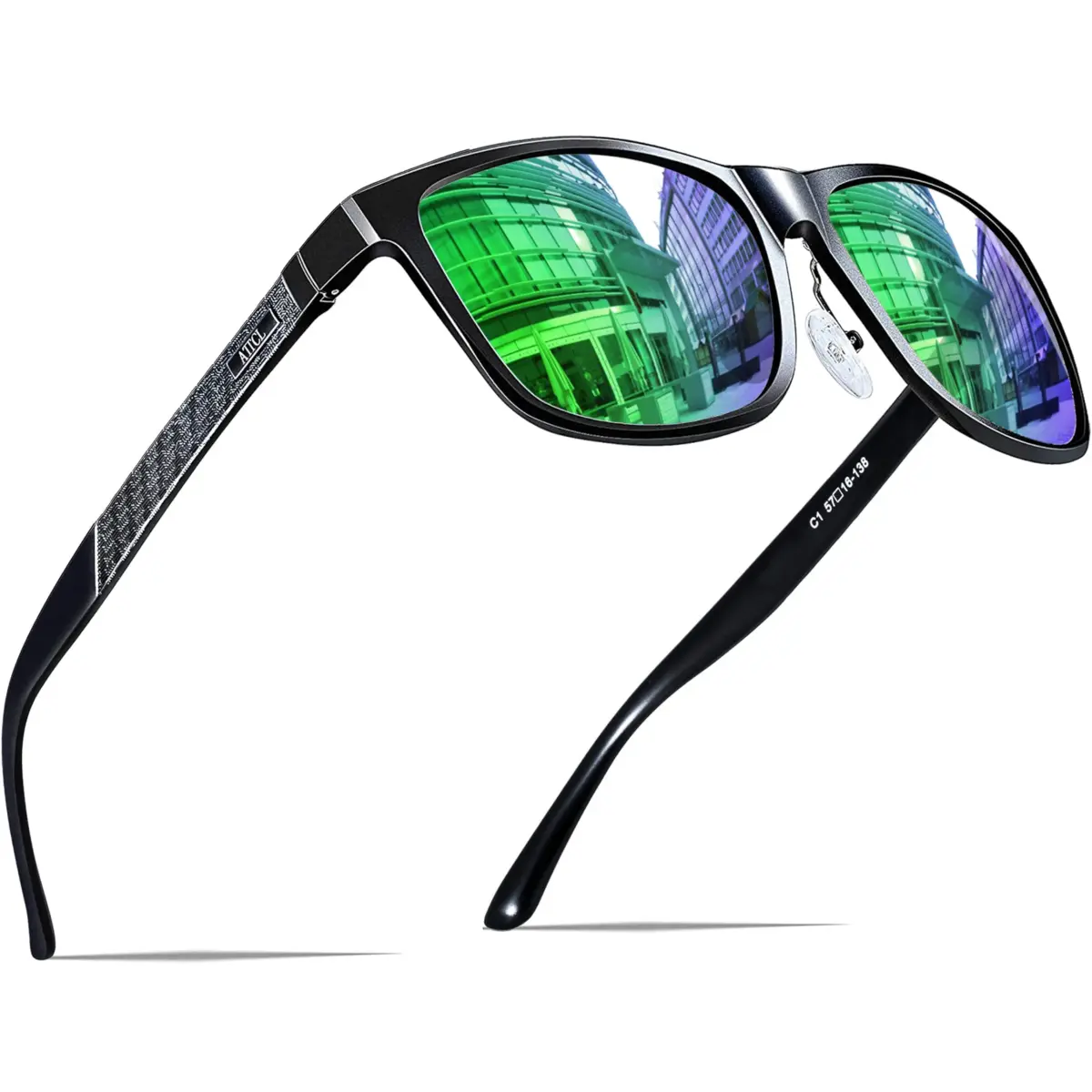 ATTCL Men's Black-Green Polarized Sunglasses - Ultralight Al-Mg Metal Frame, UV400 Mirrored Lenses - main product image