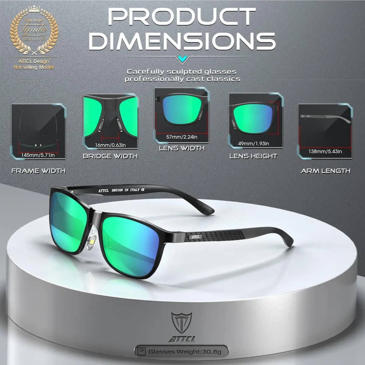 ATTCL Men's Black-Green Polarized Sunglasses - Ultralight Al-Mg Metal Frame, UV400 Mirrored Lenses - view 2