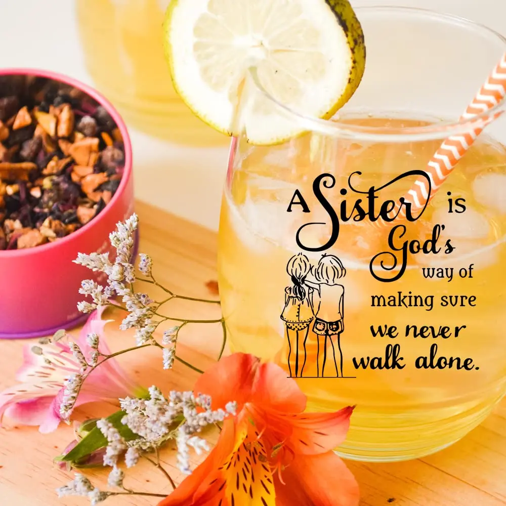 HAYOOU Sister Gifts from Sister -15oz Wine Glass, Mother's Day, Christmas Birthday Gifts for Sisters -A Sister's God Way of Making Sure We Never Walk Alone - view 5
