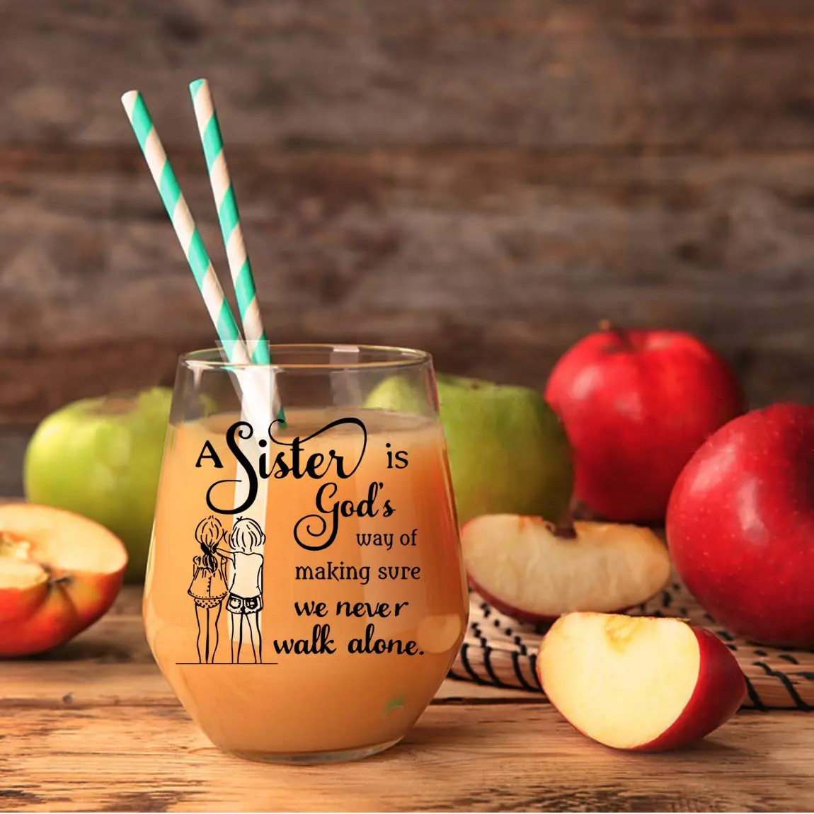 HAYOOU Sister Gifts from Sister -15oz Wine Glass, Mother's Day, Christmas Birthday Gifts for Sisters -A Sister's God Way of Making Sure We Never Walk Alone - view 2