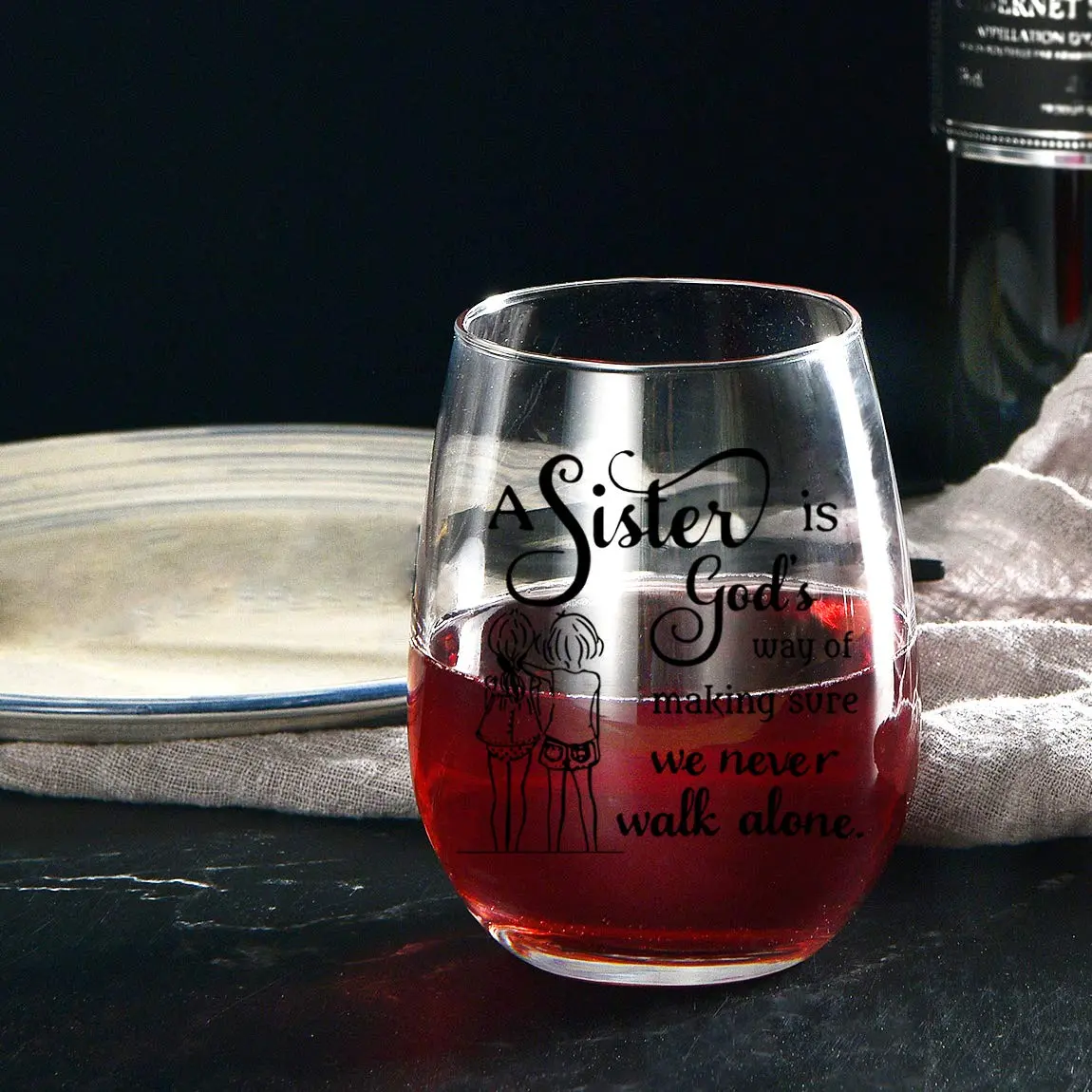 HAYOOU Sister Gifts from Sister -15oz Wine Glass, Mother's Day, Christmas Birthday Gifts for Sisters -A Sister's God Way of Making Sure We Never Walk Alone - view 3