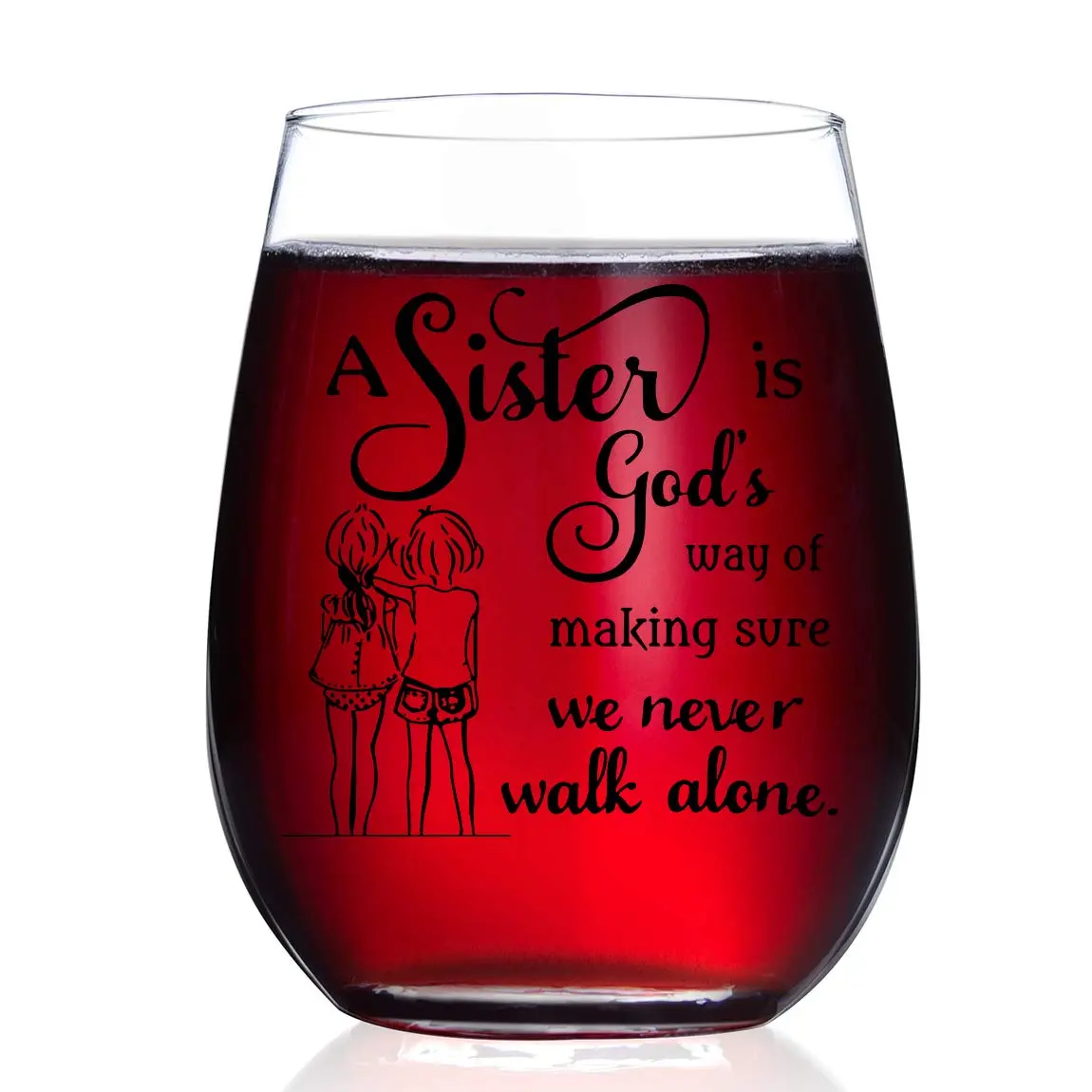 HAYOOU Sister Gifts from Sister -15oz Wine Glass, Mother's Day, Christmas Birthday Gifts for Sisters -A Sister's God Way of Making Sure We Never Walk Alone - view 4