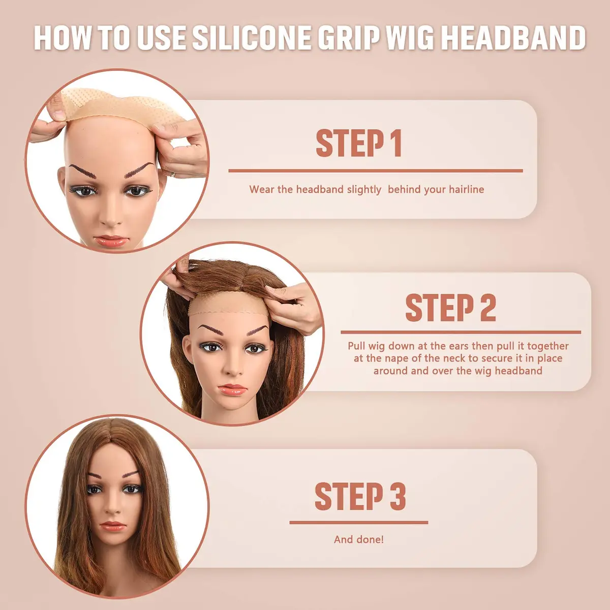 WILLBOND Silicone Wig Grip Band No Slip Elastic, M; Light Brown | Secure & Comfortable Wig Hold - view 5