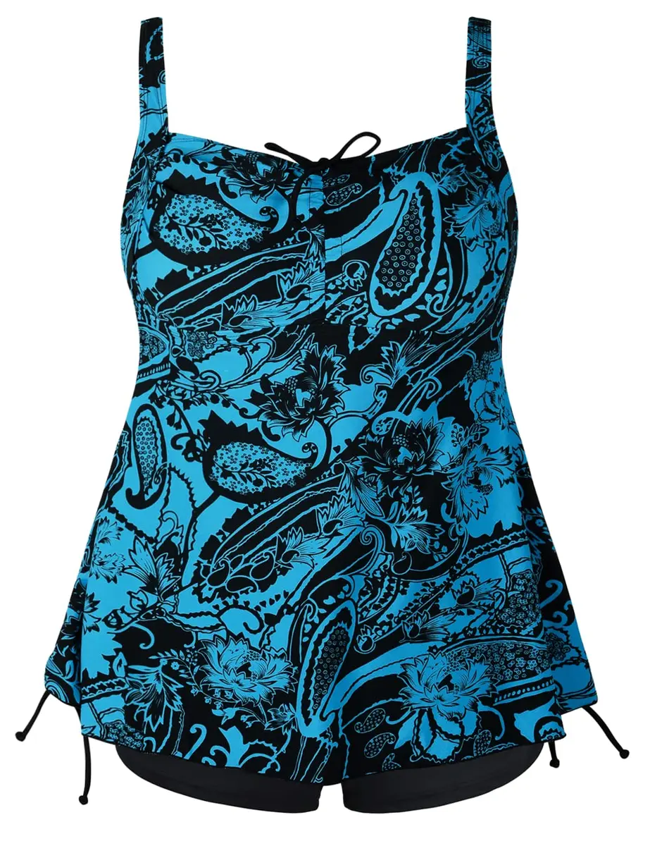 Septangle Slimming Swimsuits for Women Tummy Control High Waisted Ruched Vintage Bathing Suit Blue US12 | Flattering Fit & Comfort - main product image