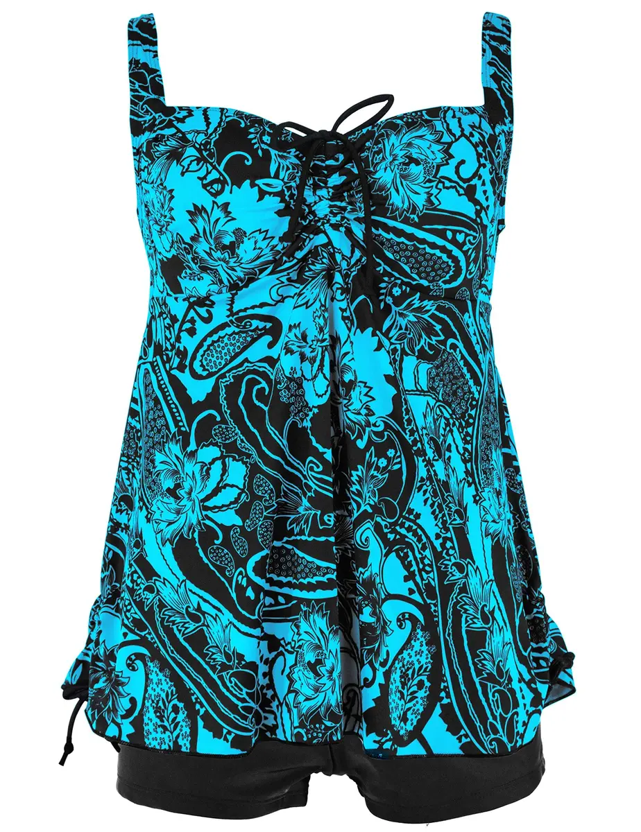 Septangle Slimming Swimsuits for Women Tummy Control High Waisted Ruched Vintage Bathing Suit Blue US12 | Flattering Fit & Comfort - view 6