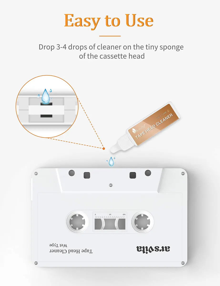 Arsvita Audio Cassette Head Cleaner Kit with 3 Solutions | Reusable Tape Cleaner for Home, Car, Portable Players - view 2