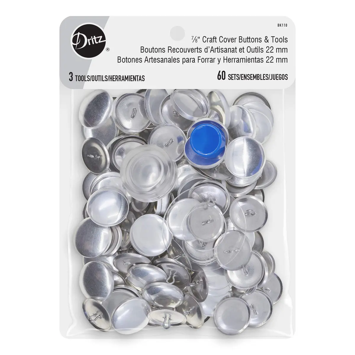 Dritz Cover Button Kit Size 36 | 7/8" Nickel Fasteners, Template & Tools - main product image