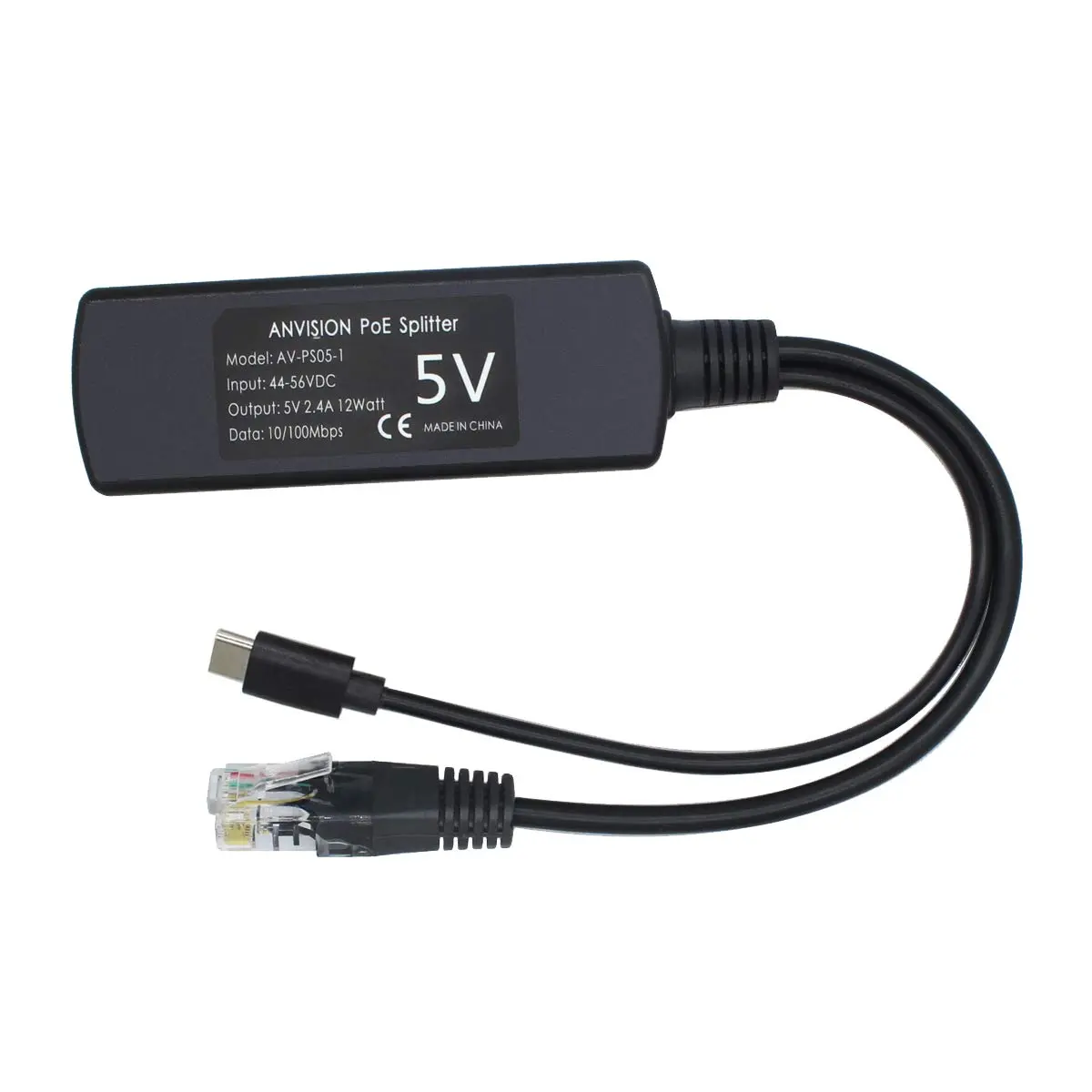 ANVISION 5V PoE Splitter, USB Type C, 48V to 5V 2.4A, IEEE 802.3af Compliant, 10/100Mbps | Supports non-PoE devices - view 5