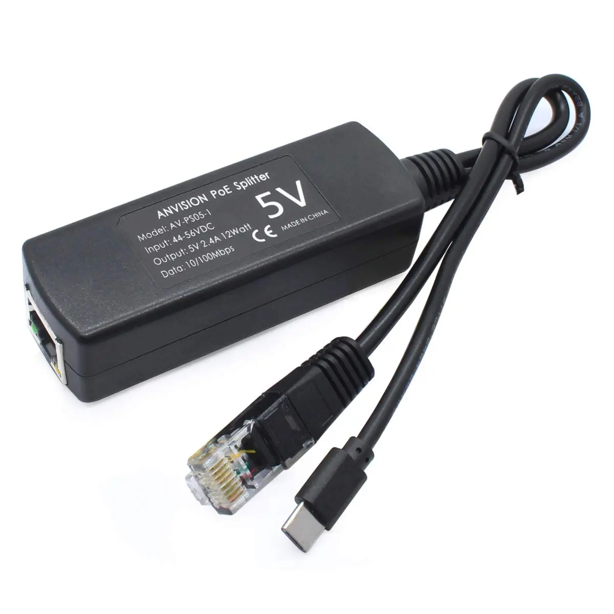 ANVISION 5V PoE Splitter, USB Type C, 48V to 5V 2.4A, IEEE 802.3af Compliant, 10/100Mbps | Supports non-PoE devices - view 4