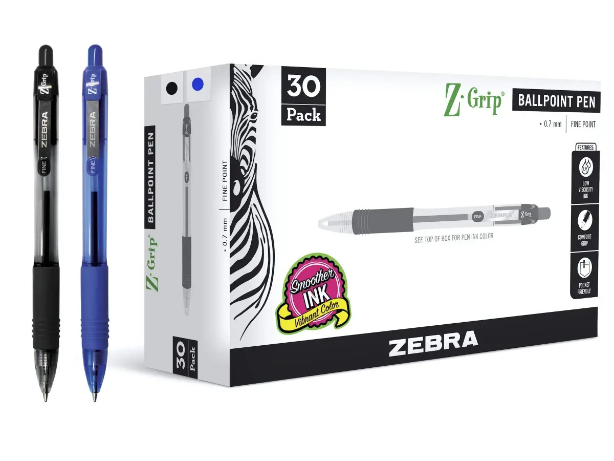 Zebra Pen Z-Grip Retractable Ballpoint Pens, Black/Blue Ink, 0.7mm, 30-Pack | Smooth Writing for Students & Professionals - main product image