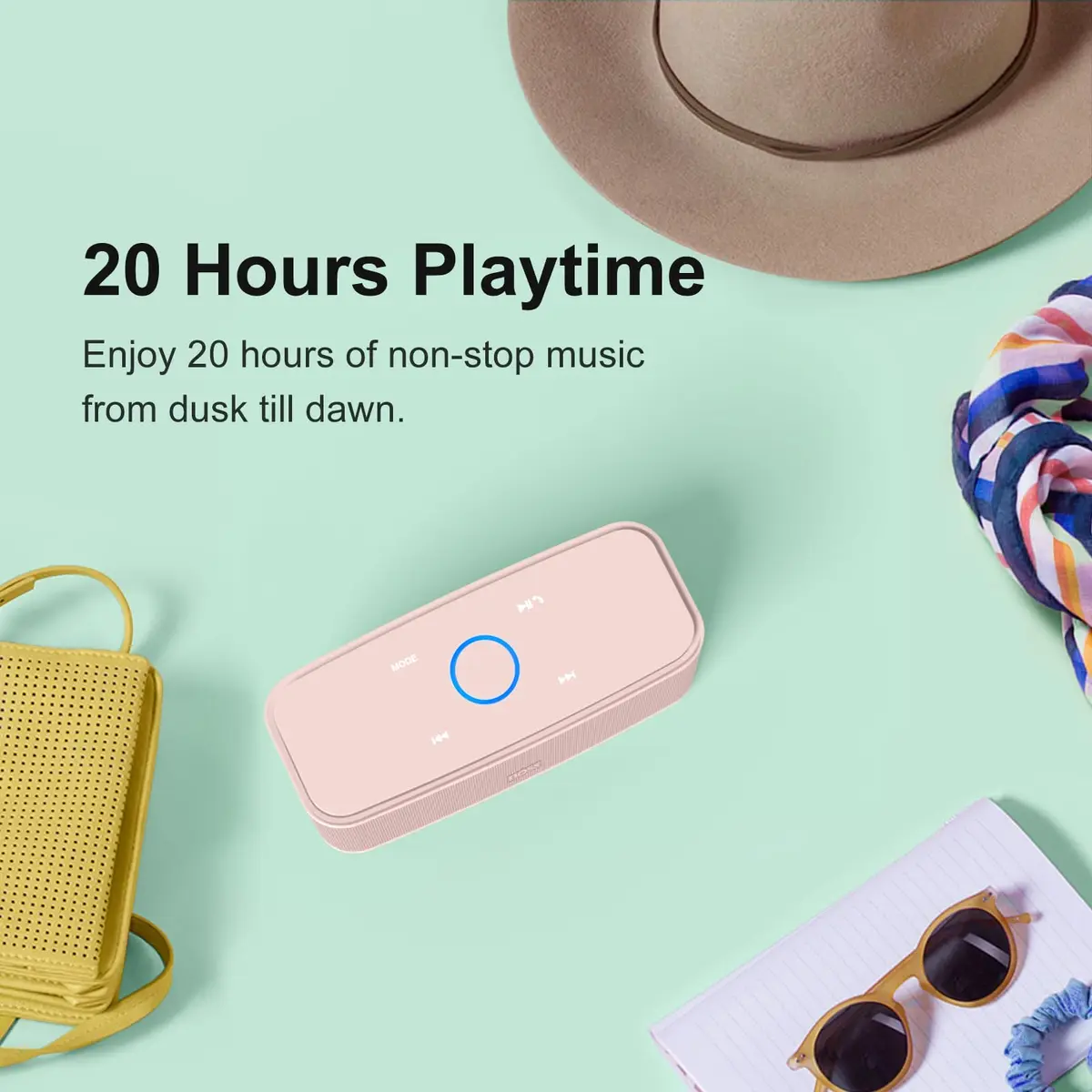 DOSS SoundBox Touch Portable Wireless Bluetooth Speaker - 12W HD Sound, 20H Playtime, Light Pink | IPX5 Water-Resistant - view 7