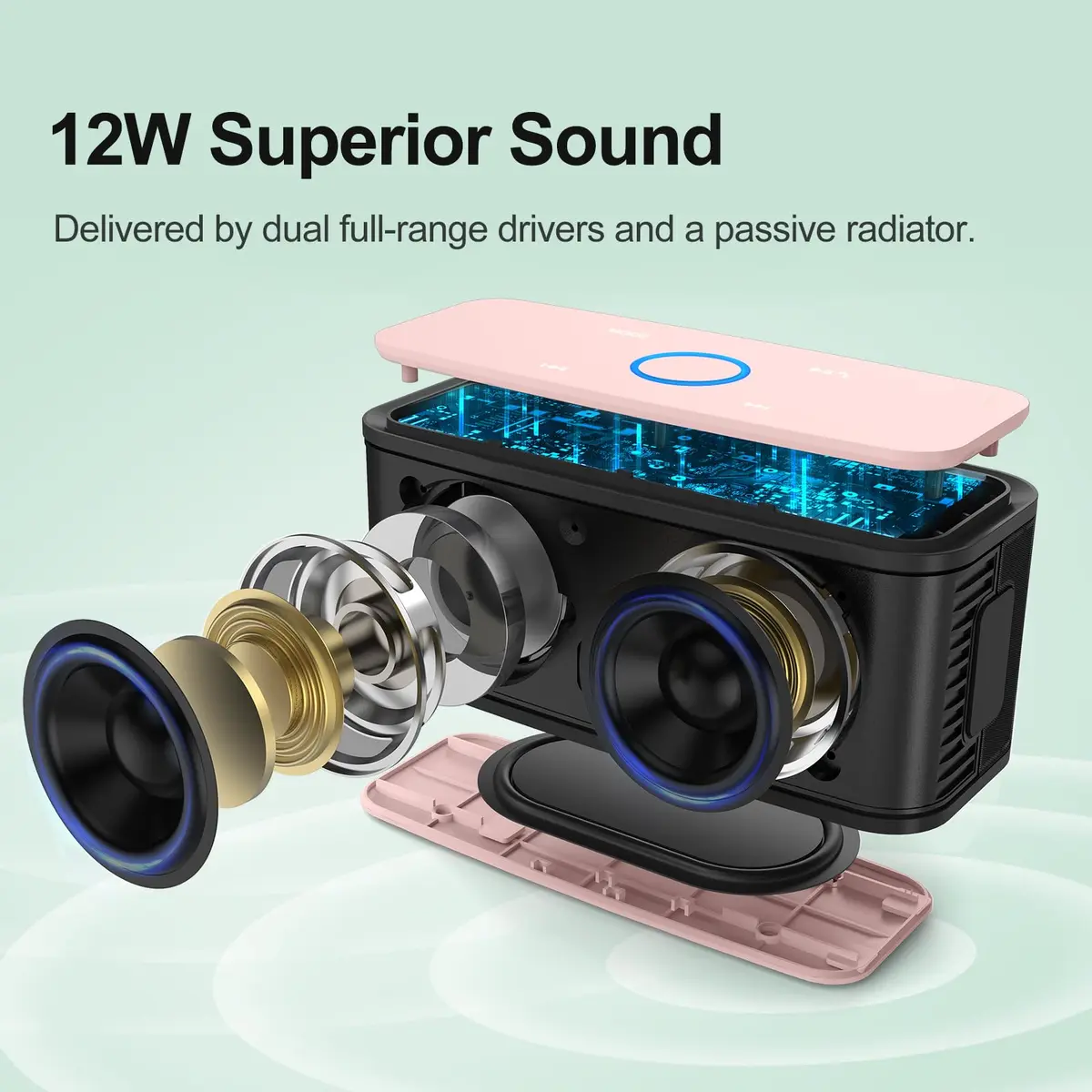 DOSS SoundBox Touch Portable Wireless Bluetooth Speaker - 12W HD Sound, 20H Playtime, Light Pink | IPX5 Water-Resistant - view 2