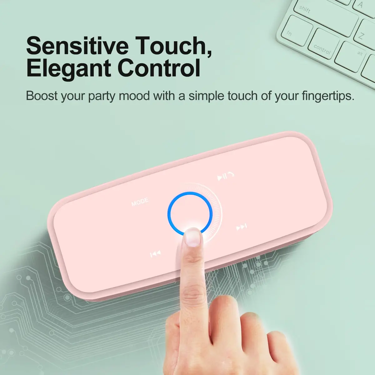 DOSS SoundBox Touch Portable Wireless Bluetooth Speaker - 12W HD Sound, 20H Playtime, Light Pink | IPX5 Water-Resistant - view 3