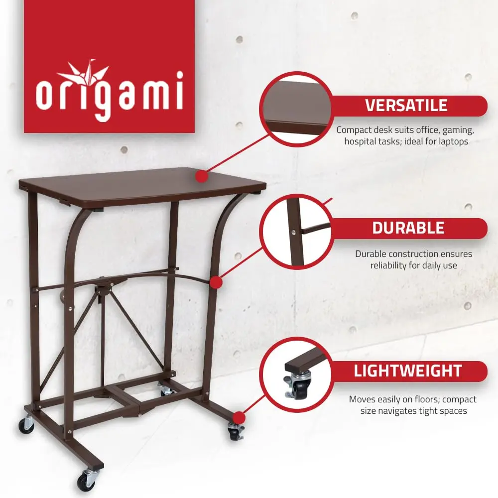 Origami RDP Small Foldable Laptop Trolley, Portable Desk with Wheels, Vintage Bronze | Compact, Mobile & Durable - view 8